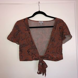 Front Tie Paisley Crop Top